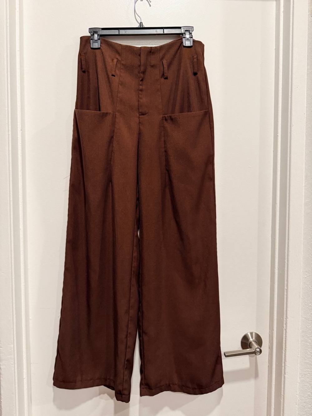 High-Rise Wide-Leg Pants in Deep Brown